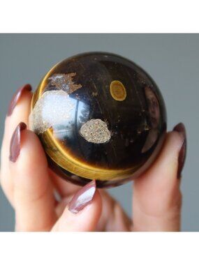 Tigers Eye Sphere Golden Brown Natural Reiki Grounding Stone Crystal Ball Magic